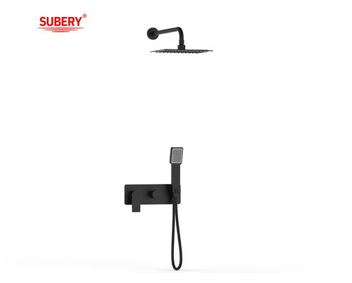 Banho ou chuveiro de alavanca única escondido na parede Mixer com desviador chuveiro de chuva chuveiro de mão Banho Matt Black Brass Tap Faucet