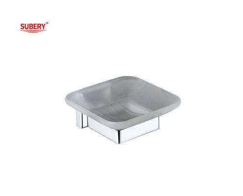 Porta-sacos de sabão de latão banheiro de vidro de alta qualidade cor cromada OEM base de latão design quadrado