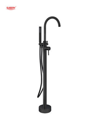 Matt Black Brass Freestanding Tubas de Banho Com Diverter Single Lever Piso Montado