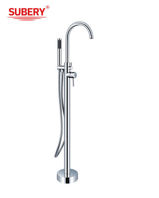 Tubina de banho de cobre cromado freestanding OEM Single Lever piso montado com desviador