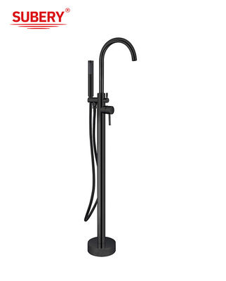 Matt Black Brass Freestanding Tubas de Banho Com Diverter Single Lever Piso Montado