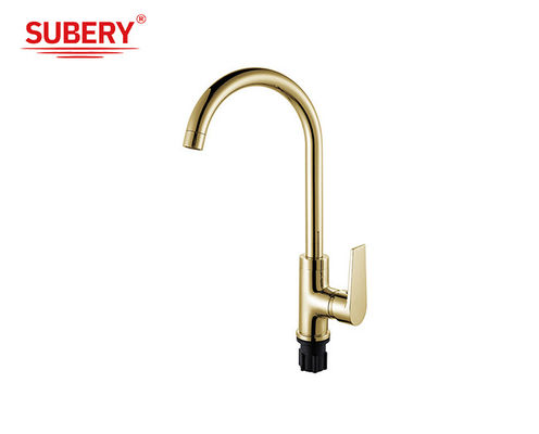 Tubos de lavatório de cozinha de alavanca única de latão dourado OEM frio e quente