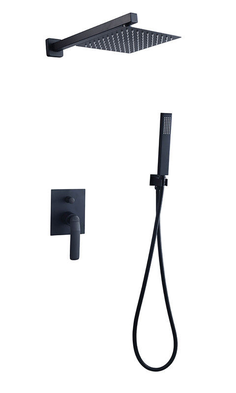 Banho ou chuveiro de alavanca única escondido na parede Mixer com desviador chuveiro de chuva chuveiro de mão Banho Matt Black Brass Tap Faucet