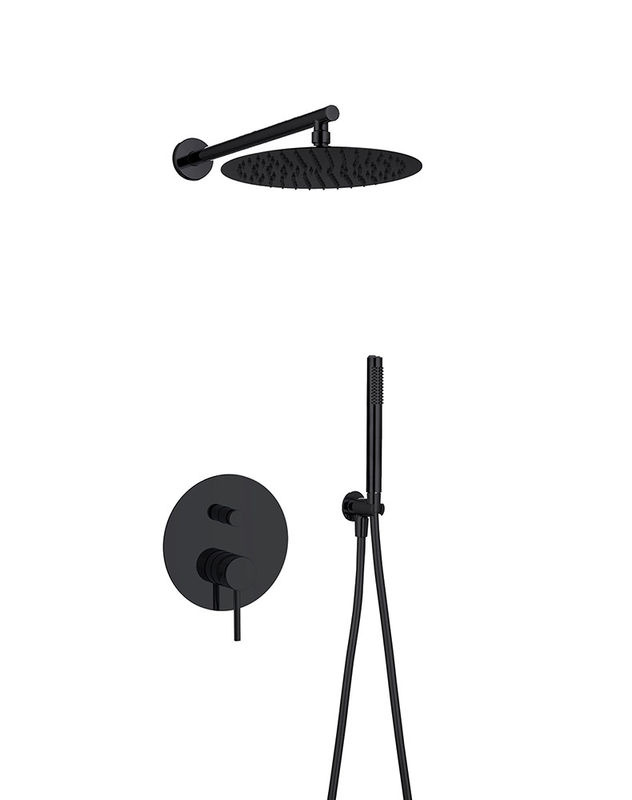 Clássico Matt Negro Duche de parede torneira chuveiro escondido na parede latão anulado Knurl manuseio