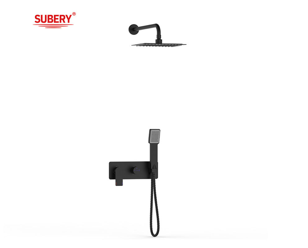 Banho ou chuveiro de alavanca única escondido na parede Mixer com desviador chuveiro de chuva chuveiro de mão Banho Matt Black Brass Tap Faucet