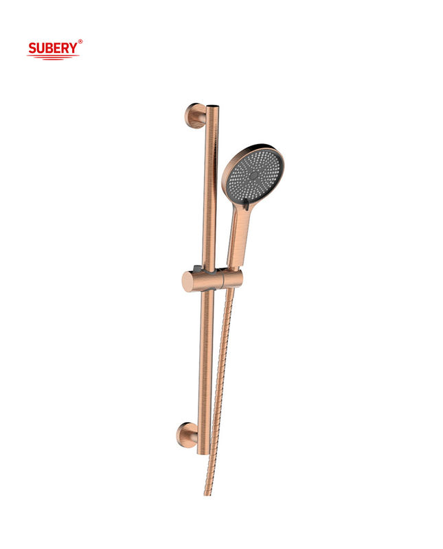 Banheiro de chuveiro rosa dourado Slide Bar ajustável SUS304 3 função ABS plástico chuveiro manual mangueira