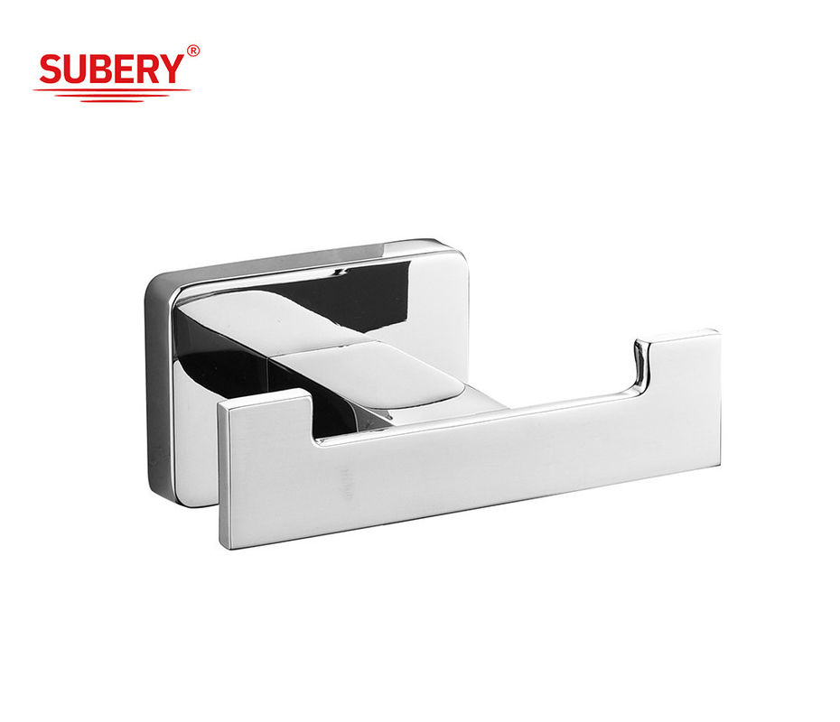 Acessórios de banheiro montados em parede de zinco Double Robe Hook cromo polido design rectangular clsical OEM ODM