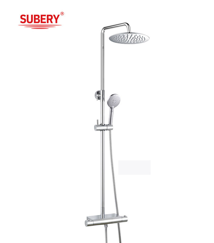 Rodada Dual Duche cabeça de parede montado Chrome aço inoxidável Banho Banho Termostático chuva chuveiro conjunto