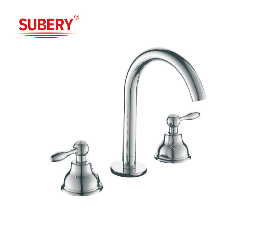 Novo estilo clássico de luxo duplo punho 3 buracos de latão antigas torneiras de bacia com punho de cerâmica