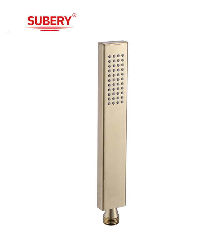 Microfone de latão chuveiro de mãos chuveiro de mão para coluna de chuveiro escovado dourado banheiro bico de silício fácil limpo quadrado OEM